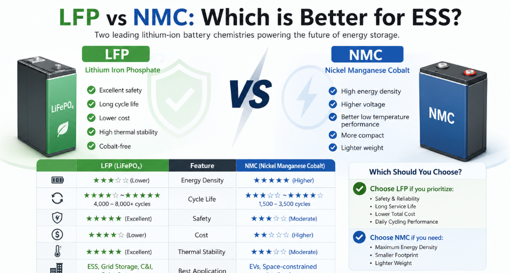 Lithium Iron Phosphate (LFP) vs NMC: Which is Better for ESS?cid=40